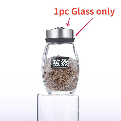 1/7pcs Spice Jar Set Rack Glass Organizer Rotating
