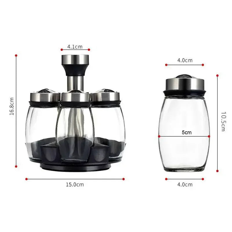 1/7pcs Spice Jar Set Rack Glass Organizer Rotating