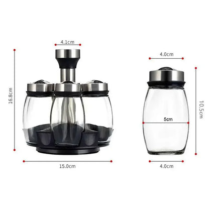 1/7pcs Spice Jar Set Rack Glass Organizer Rotating
