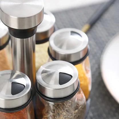 1/7pcs Spice Jar Set Rack Glass Organizer Rotating