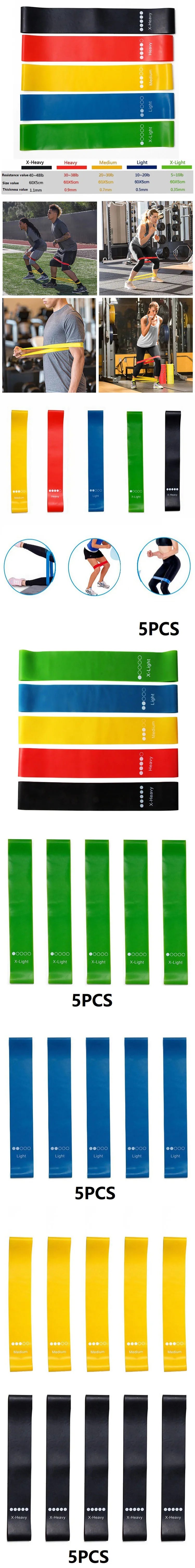 5PCS Fitness Resistance Rubber Bands Elastic Pull-up Bands