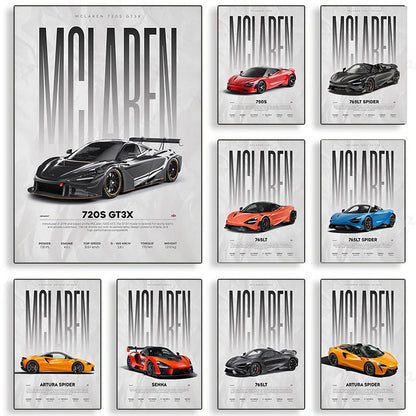 Luxury Super Car Race Cars Posters and Unframed Canvas Room Home Decor