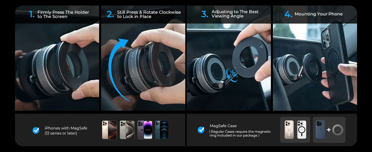 Magnetic Suction Cup Phone Mount for Magsafe 360° Adjustable Magnetic Car Phone Holder