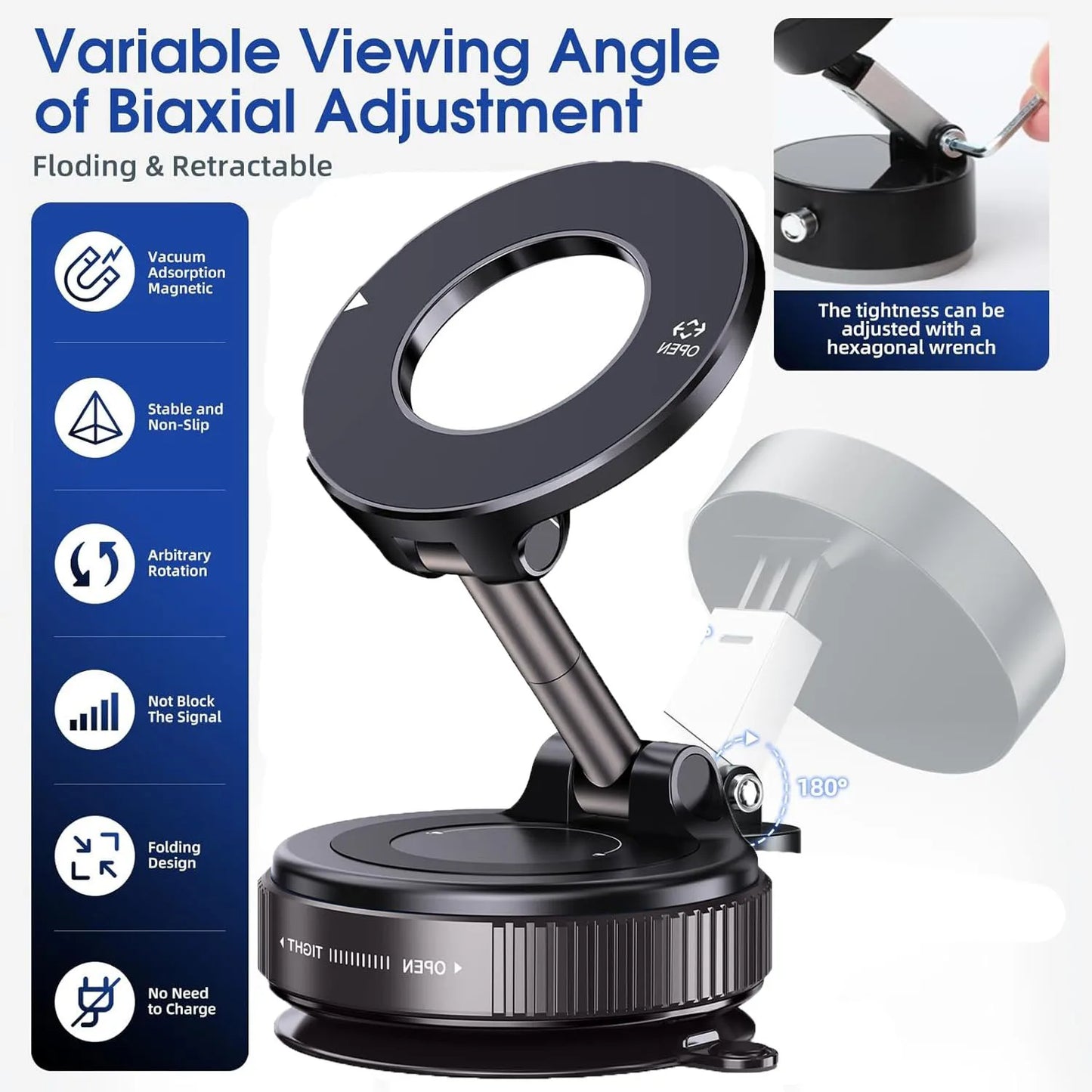Magnetic Suction Cup Phone Mount for Magsafe 360° Adjustable Magnetic Car Phone Holder